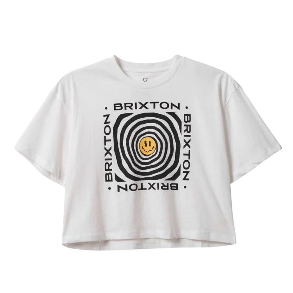 Brixton Dizzy S/S Skimmer Tee White Graphic Crop Top, Size Small